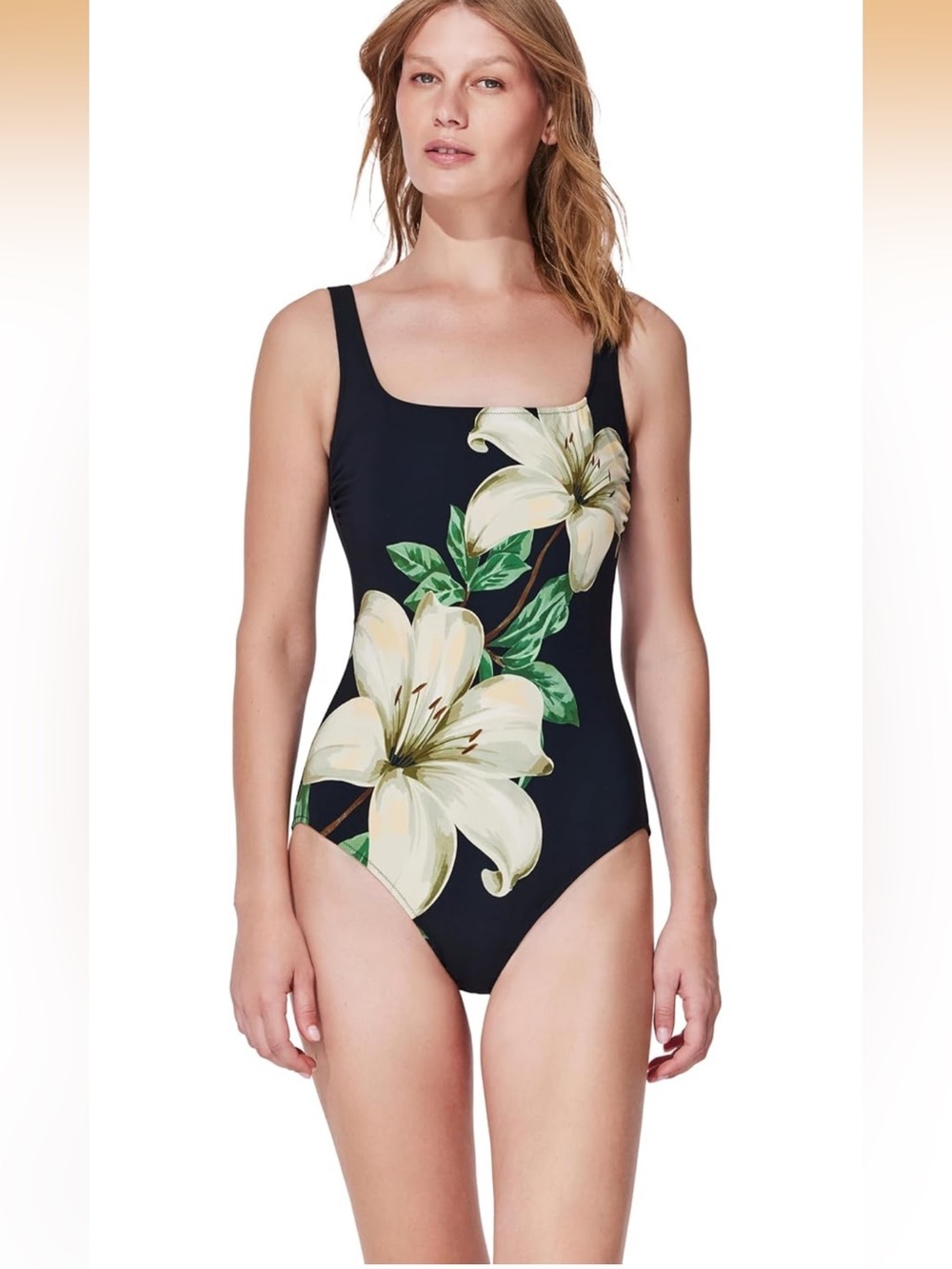 Square Neck One Piece- Adjustable Straps, Built-In Soft Cups, Tummy Control